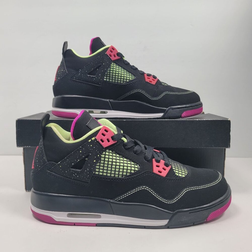 Air Jordan 4 Retro 30th GG Youth Black Pink Neon Sneakers 705344-027 US Size 6Y